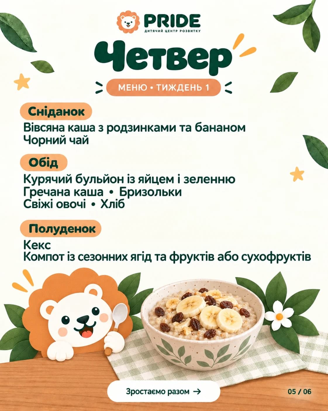 Меню на четвер: сніданок, обід, полуденок